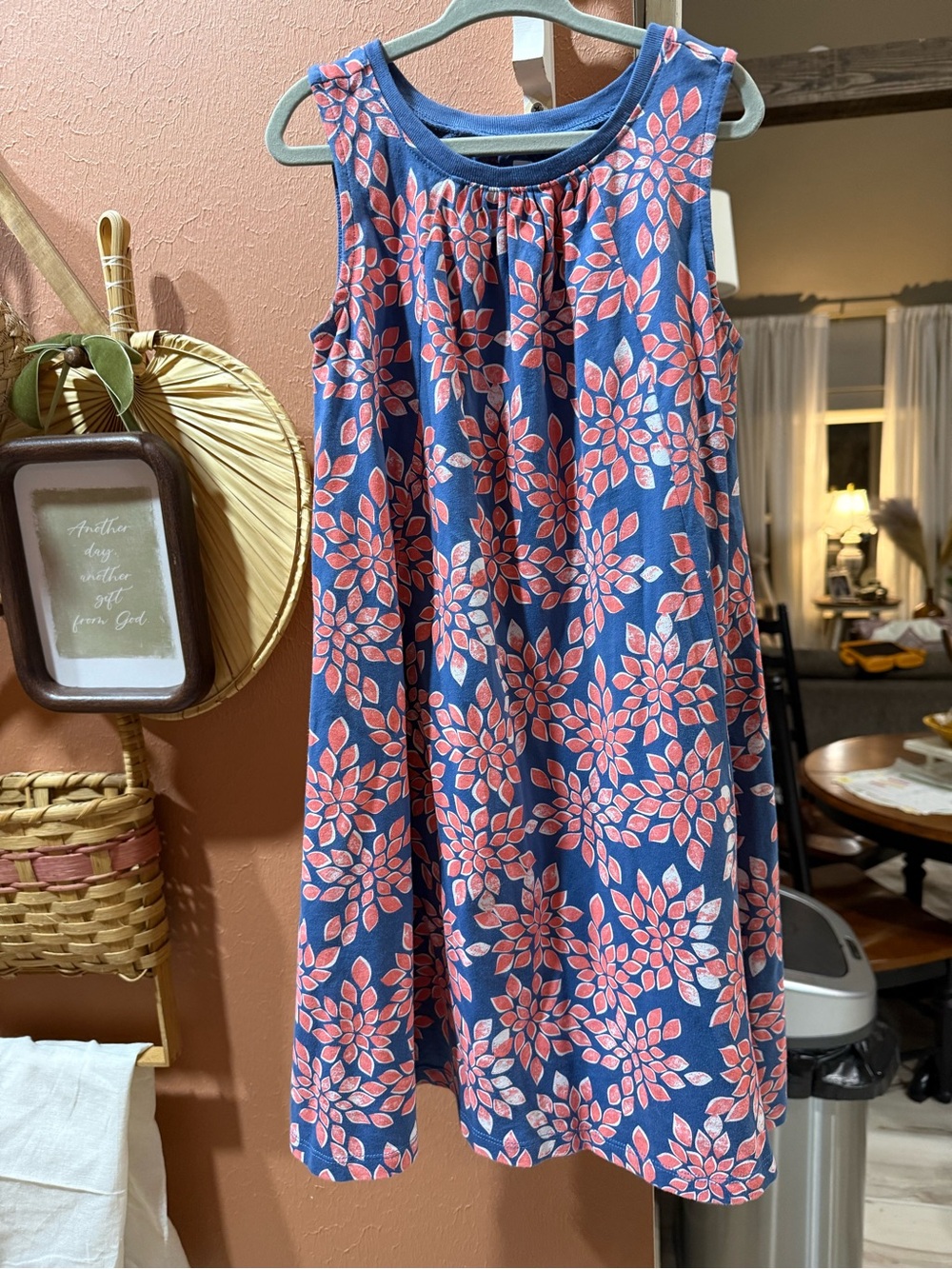 Girls' Sleeveless Navy Dress with Pink Floral Print